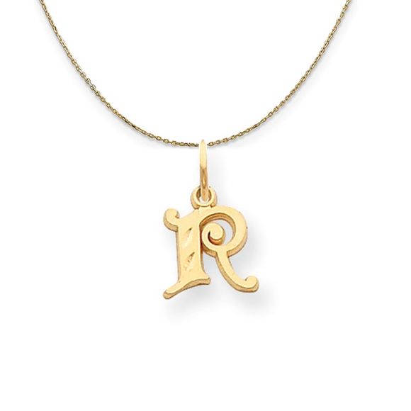14k Yellow Gold, Isabelle, Mini Letter R Initial Necklace -...